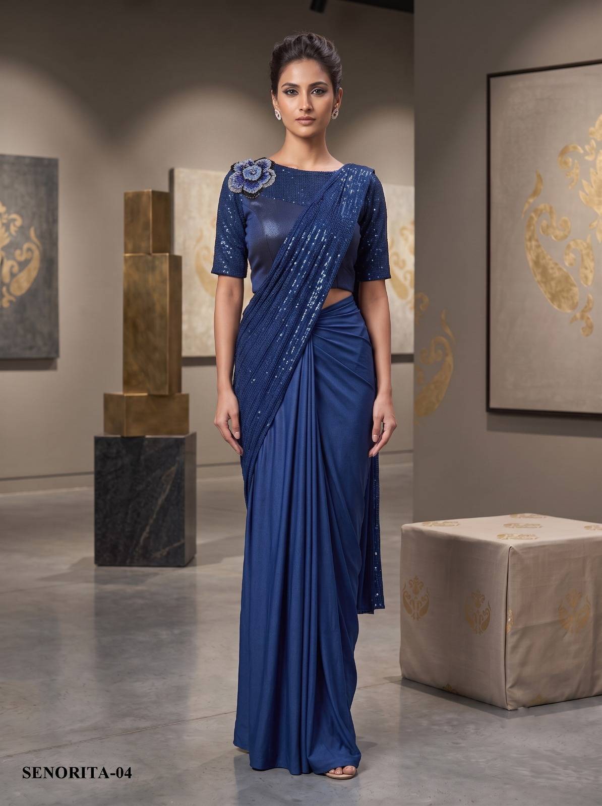 NIMAYA - SENORITA VOL 01 By MAHOTSAV 01 To 04 Series Indian Traditional Wear Collection Fancy Colorful Party Wear LYCRA Stitched Sarees At Wholesale Price